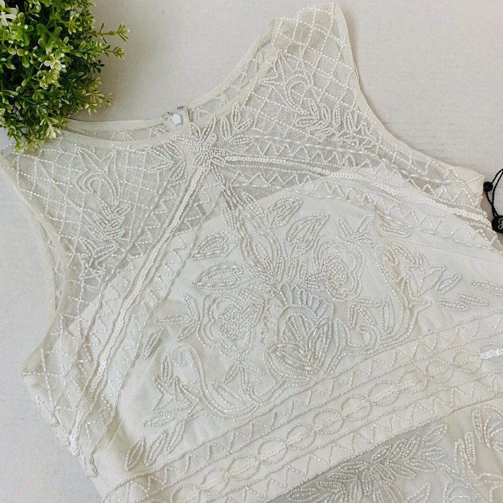 Adrianna Papell White Beaded Wedding Dress Top